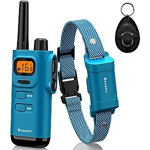 Bousnic 4000FT Extra Long Remote Range Waterproof Rechargeable Electronic Training Dog Collar, Bright Blue