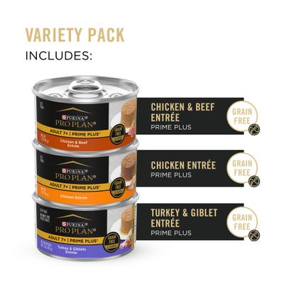 Show full view: Purina Pro Plan Senior Adult 7+ Poultry & Beef Favorites Pate Variety Pack Canned Cat Food, 3-oz can, case of 12 slide 6 of 12