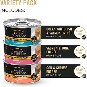 Purina Pro Plan Senior Adult 7+ Seafood Favorites Pate Variety Pack Canned Cat Food, 3-oz can, case of 12