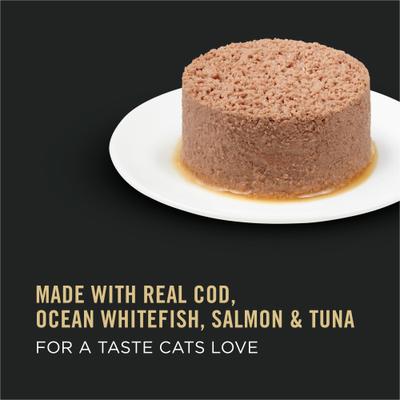 Show full view: Purina Pro Plan Senior Adult 7+ Seafood Favorites Pate Variety Pack Canned Cat Food, 3-oz can, case of 12 slide 3 of 13