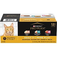 Purina Pro Plan Senior Adult 7+ Seafood Favorites Pate Variety Pack Canned Cat Food, 3-oz can, case of 12