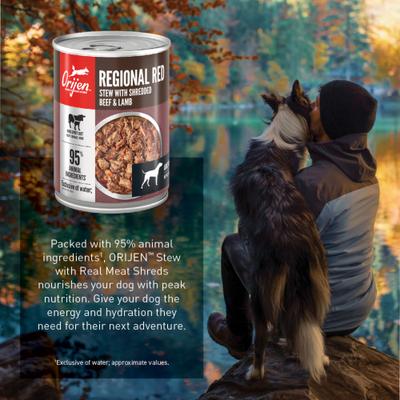 Show full view: ORIJEN Real Meat Shreds Regional Red Stew Wet Dog Food, 12.8-oz can, case of 12 slide 9 of 13