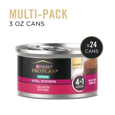 Show full view: Purina Pro Plan Vital Systems Salmon Entrée 4-in-1 Muscles, Brain, Immune & Bone Wet Kitten Food, 3-oz can, case of 24 slide 3 of 12