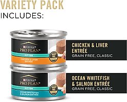 Purina Pro Plan Grain-Free Chicken & Liver & Ocean Whitefish & Salmon Variety Pack Wet Kitten Food, 3.5-oz can, case of 24 slide 2 of 9