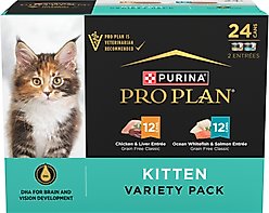 Purina Pro Plan Grain-Free Chicken & Liver & Ocean Whitefish & Salmon Variety Pack Wet Kitten Food, 3.5-oz can, case of 24