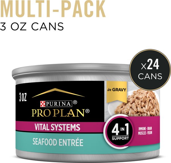 Purina Pro Plan Vital Systems Seafood Entree in Wet Cat Food Gravy, 3-oz can, case of 24