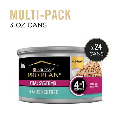 Show full view: Purina Pro Plan Vital Systems Seafood Entree in Wet Cat Food Gravy, 3-oz can, case of 24 slide 3 of 12