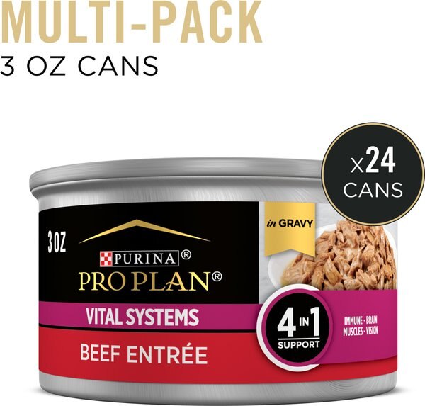 Purina Pro Plan Vital Systems Beef Entree in Wet Cat Food Gravy, 3-oz can, case of 24