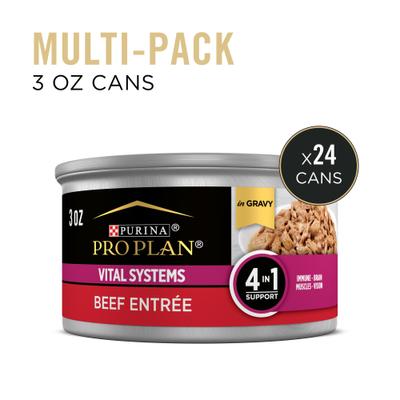Show full view: Purina Pro Plan Vital Systems Beef Entree in Wet Cat Food Gravy, 3-oz can, case of 24 slide 3 of 12