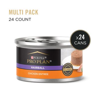 Show full view: Purina Pro Plan Hairball Control Chicken Entrée Pate Wet Cat Food, 3-oz can, case of 24 slide 3 of 12