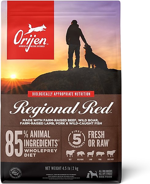 Show full view: ORIJEN Regional Red Grain-Free Poultry Free High-Protein Dry Dog Food, 4.5-lb bag slide 1 of 14