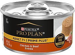 Purina Pro Plan Prime Plus Adult 7+ Chicken & Beef Entree Classic Canned Cat Food, 3-oz, case of 24