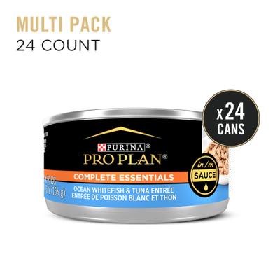 Show full view: Purina Pro Plan Adult Ocean Whitefish & Tuna Entree in Sauce Canned Cat Food, 5.5-oz, case of 24 slide 3 of 12