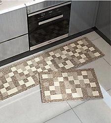Zarkea Modern Checkerboard Indoor/Outdoor Washable Area Rug, Brown, 24 x 71-in