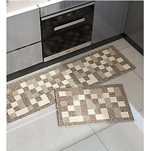 Zarkea Modern Checkerboard Indoor/Outdoor Washable Area Rug, Brown, 24 x 71-in