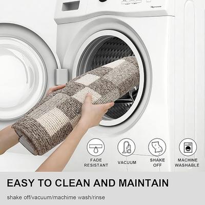 Show full view: Zarkea Modern Checkerboard Indoor/Outdoor Washable Area Rug, Brown, 18 x 47-in slide 5 of 9