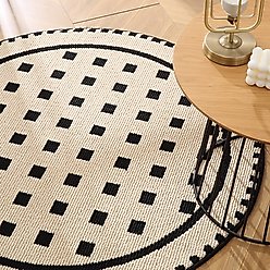 Zarkea Modern Round Washable Rug, Black/Cream, 39 x 39-in