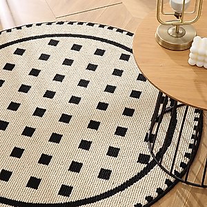 Zarkea Modern Round Washable Rug, Black/Cream, 39 x 39-in