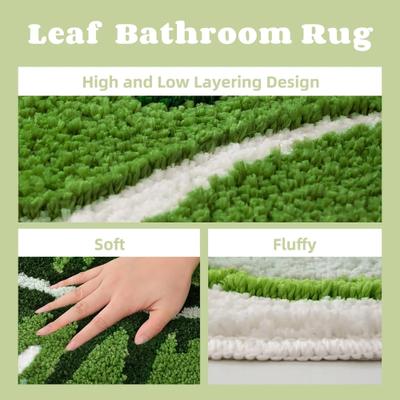 Show full view: Zarkea Tropical Leaf-Shaped Microfiber Washable Rug, Green, 23 x 35-in slide 7 of 9