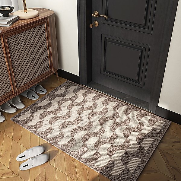 Show full view: Zarkea Modern Wavy Geometric Indoor/Outdoor Washable Area Rug, Brown, 32 x 47-in slide 3 of 9