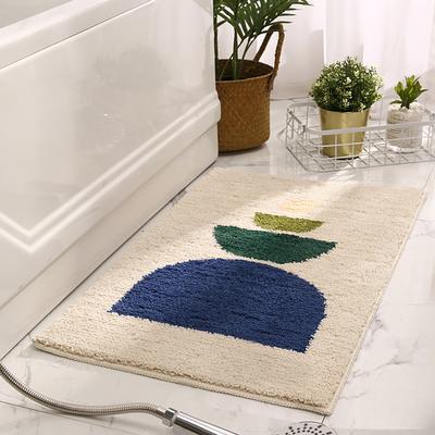 Show full view: Zarkea Modern Geometric Washable Microfiber Rug, White/Blue, 18 x 27-in slide 4 of 9