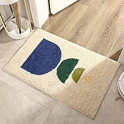 Zarkea Modern Geometric Washable Microfiber Rug, White/Blue, 18 x 27-in