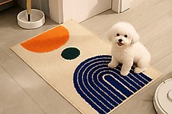 Zarkea Modern Abstract Washable Microfiber Rug, White/Blue, 18 x 27-in