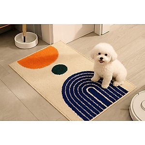 Zarkea Modern Abstract Washable Microfiber Rug, White/Blue, 18 x 27-in