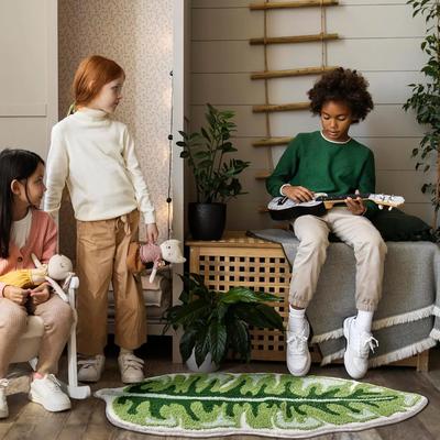 Show full view: Zarkea Tropical Leaf-Shaped Microfiber Washable Rug, Green, 23 x 35-in slide 3 of 9