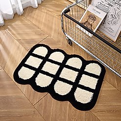 Zarkea Modern Curved Geometric Indoor/Outdoor Washable Area Rug, White, 16 x 47-in