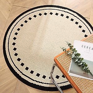 Zarkea Minimalist Round Washable Rug, Black/Cream, 39 x 39-in