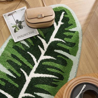 Show full view: Zarkea Tropical Leaf-Shaped Microfiber Washable Rug, Green, 23 x 35-in slide 4 of 9