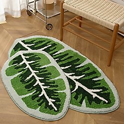 Zarkea Tropical Leaf-Shaped Microfiber Washable Rug, Green, 23 x 35-in