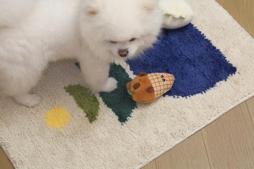 Show full view: Zarkea Modern Geometric Washable Microfiber Rug, White/Blue, 18 x 27-in slide 2 of 9