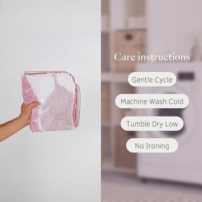 Show full view: Zarkea Feather Pattern Microfiber Washable Rug, Pink/White, 18 x 27-in slide 8 of 9