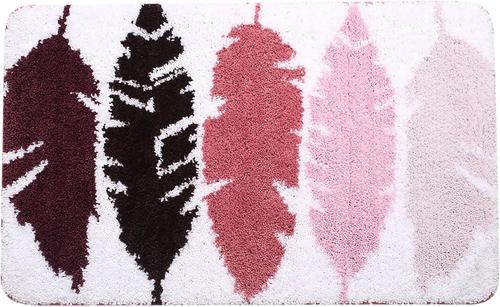 Show full view: Zarkea Feather Pattern Microfiber Washable Rug, Pink/White, 18 x 27-in slide 7 of 9