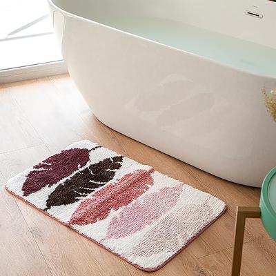 Show full view: Zarkea Feather Pattern Microfiber Washable Rug, Pink/White, 18 x 27-in slide 3 of 9