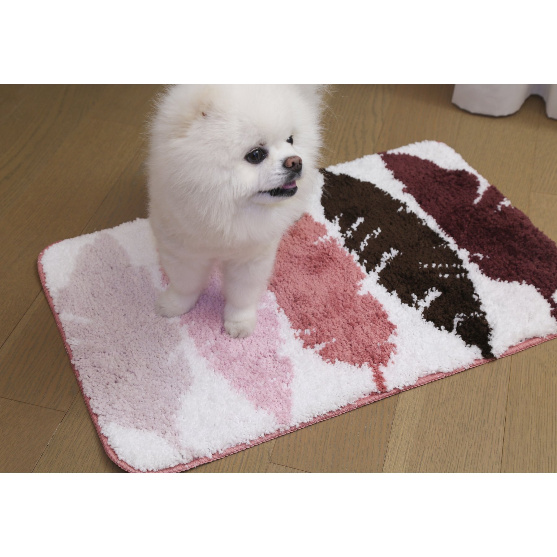 Zarkea Feather Pattern Microfiber Washable Rug, Pink/White, 18 x 27-in