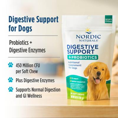 Show full view: Nordic Naturals Pork Flavored Digestive Support Soft Chew Supplement for Dogs, 5.29-oz bag slide 4 of 7