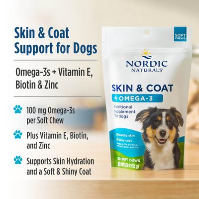 Show full view: Nordic Naturals Pork Flavored Skin & Coat Soft Chew Supplement for Dogs, 5.29-oz bag slide 4 of 6