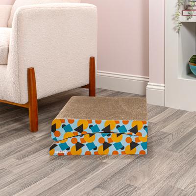 Show full view: THE LICKER STORE Eero Modern 32-in Cardboard Foldable Lounge Cat Scratcher with Catnip, Blue/Orange slide 8 of 10