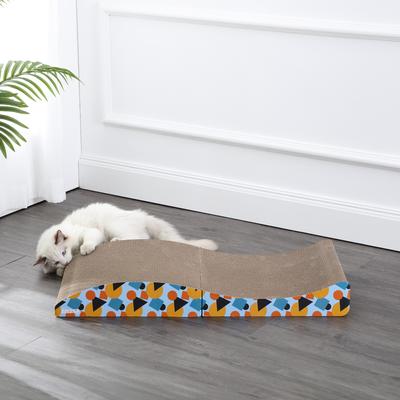 Show full view: THE LICKER STORE Eero Modern 32-in Cardboard Foldable Lounge Cat Scratcher with Catnip, Blue/Orange slide 3 of 10