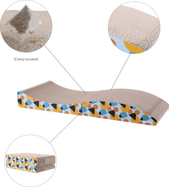 THE LICKER STORE Eero Modern 32-in Cardboard Foldable Lounge Cat Scratcher with Catnip, Blue/Orange