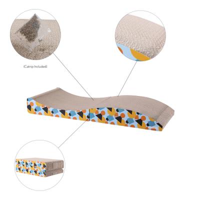 Show full view: THE LICKER STORE Eero Modern 32-in Cardboard Foldable Lounge Cat Scratcher with Catnip, Blue/Orange slide 6 of 10