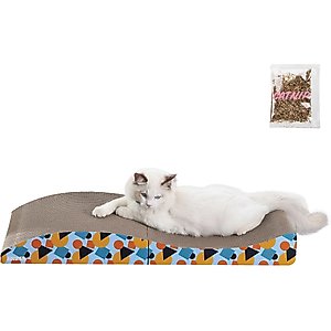 THE LICKER STORE Eero Modern 32-in Cardboard Foldable Lounge Cat Scratcher with Catnip, Blue/Orange