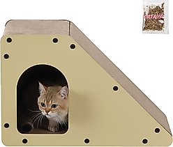 THE LICKER STORE Kento Minimalist 23.63-in Cardboard Angled Cat Cave Scratcher with Catnip, Almond