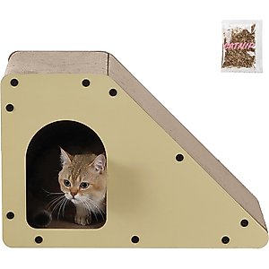 THE LICKER STORE Kento Minimalist 23.63-in Cardboard Angled Cat Cave Scratcher with Catnip, Almond