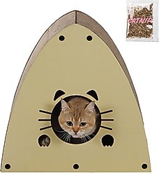 THE LICKER STORE Koko Modern 19-in Cardboard Triangle Cat Cave Scratcher with Catnip, Almond