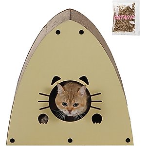 THE LICKER STORE Koko Modern 19-in Cardboard Triangle Cat Cave Scratcher with Catnip, Almond