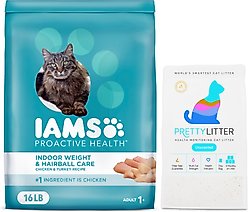 Iams ProActive Health Indoor Weight & Hairball Care Dry Food, 16-lb bag + PrettyLitter Cat Litter
